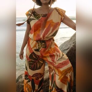 NWT Geisha Designs by Anthropologie 2PC Palm Printed Pants Set Size 1X